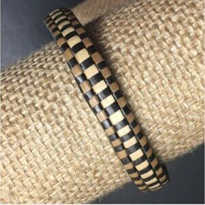 Woven Tidal Bangle Bracelet Checkered Natural Black Brown Cane Rattan Retro BoHo